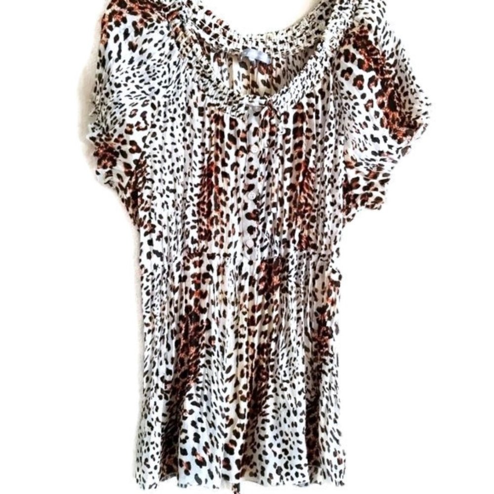 NY COLLECTION LEOPARD PRINT BLOUSE